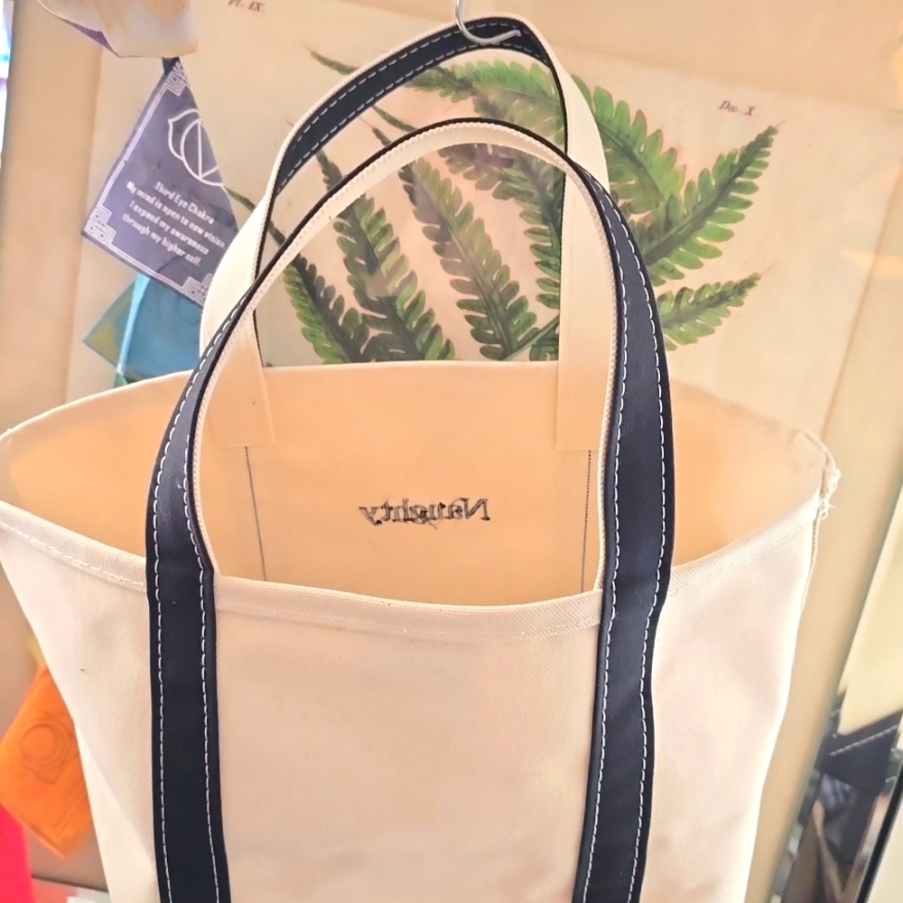 L.L. Bean Canvas Medium Boat Tote Bag "Naughty" Custom Mono Black + White USA - Picture 2 of 7